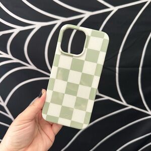 iPhone 14 Pro Max Green Checkered Velvet Caviar Case